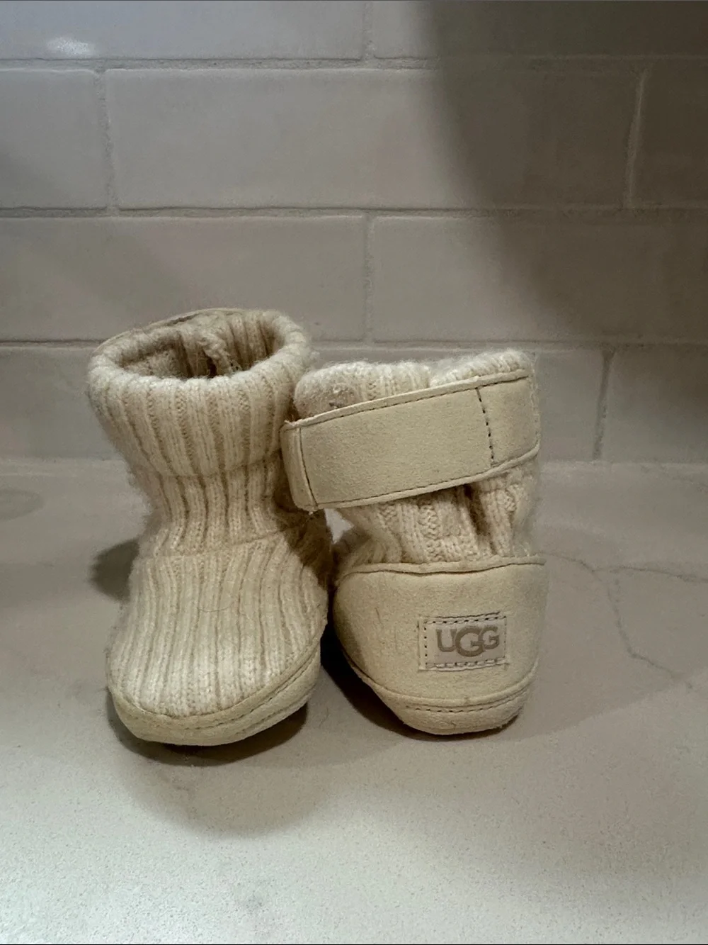 UGG Cream Knit Infant Booties with Hook Strap